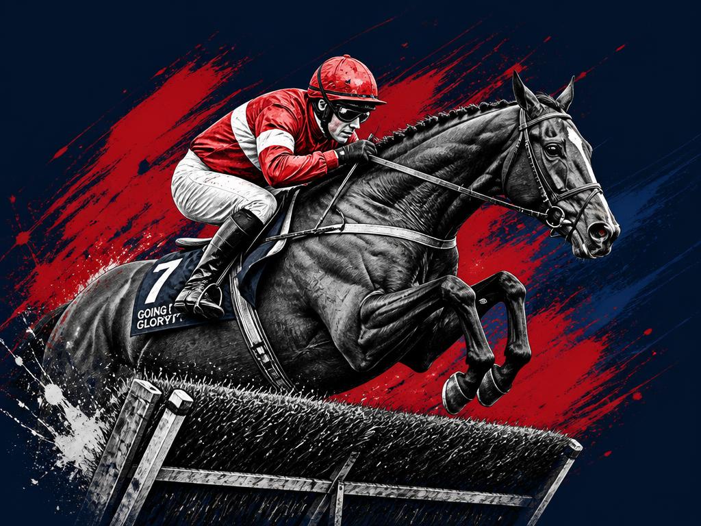 Racehorse and jockey jumping a hurdle